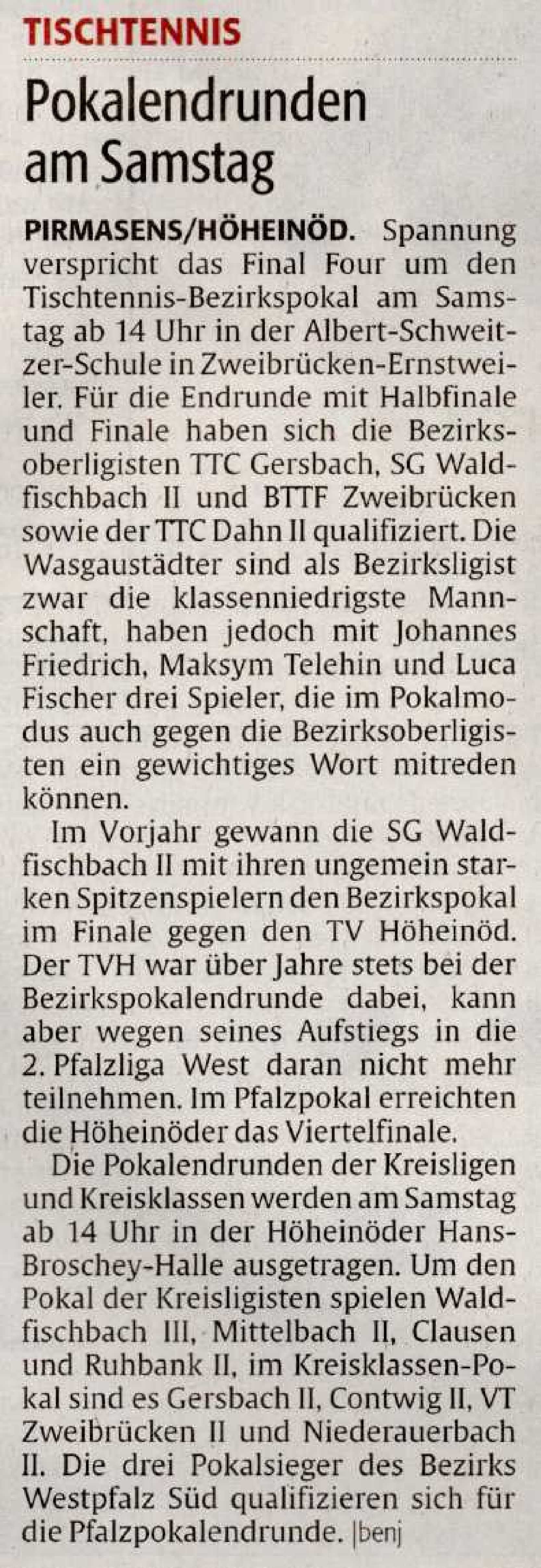 Pokalendrunde 2025    Vorschau 13.02.2025
